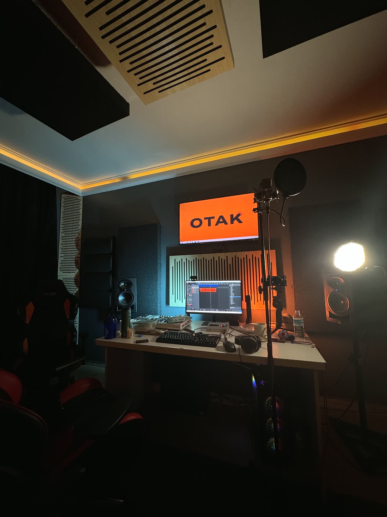 Otak Studio kayıt odası, mikrofon ve aydınlatma
